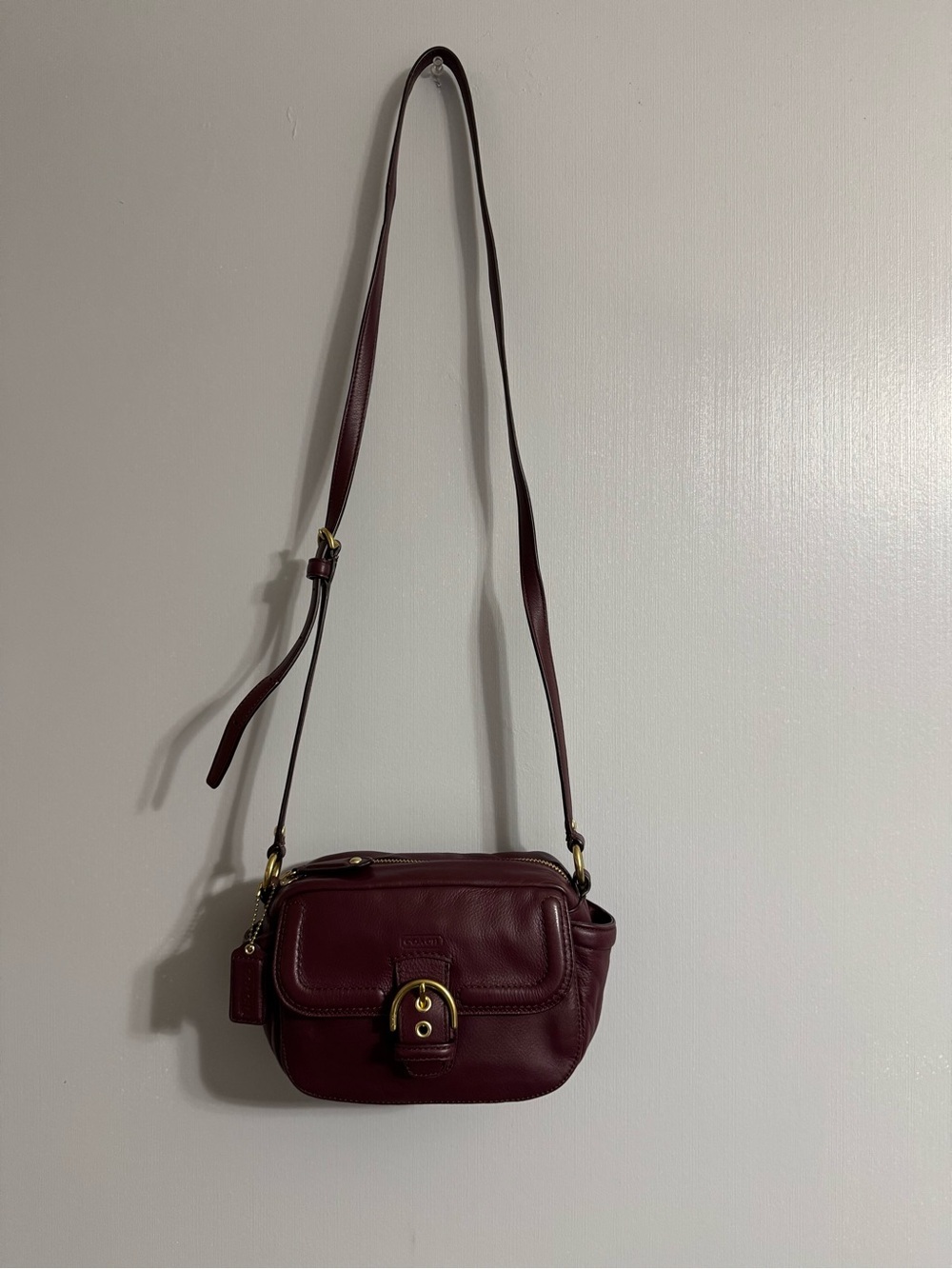 Coach Burgundy Leather Camera Crossbody with Gold Hardware